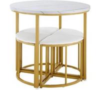 YeMaster Ensemble table et chaises de salle à manger, ensemble table de salle à manger 4 chaises, ensemble table de salle à manger moderne, couleur blanc or blanc or G
