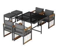 YeMaster Ensemble table et chaises d'extérieur 7 pièces, 6 places, table en verre trempé, adapté aux repas dans l'arrière-cour, le jardin ou le patio, gris foncé gris foncé G