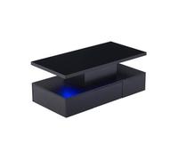 YeMaster Table basse à deux niveaux avec éclairage LED 16 couleurs, table basse brillante, table basse avec étagère ouverte et 1 tiroir, 100*50*39CM,