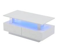 YeMaster Table basse à LED blanches avec rangement, table basse en acrylique à deux niveaux avec commande par application mobile Bluetooth pour les fêtes, les bureaux et les chambres à coucher G