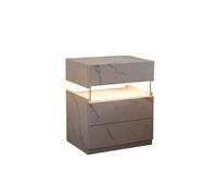 YeMaster Table de chevet LED avec 3 tiroirs, table d'appoint pour chambre à coucher, pierre blanche