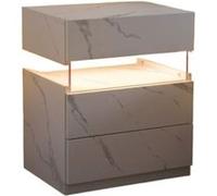 YeMaster Table de chevet LED avec 3 tiroirs, table d'appoint pour chambre à coucher, pierre blanche