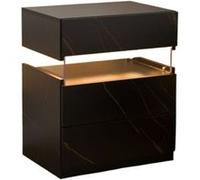 YeMaster Table de chevet LED avec 3 tiroirs, table d'appoint pour chambre à coucher, pierre noir Noir G