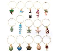 YEMVAR De Verre 15 Pièces, Marque Verre À Pied Charms Estivaux Émaillés Avec Anneaux Métal Doré Et Pochette De Rangement, Identifiants pour lunettes, fêtes, boucles d'oreilles, loisirs créatifs