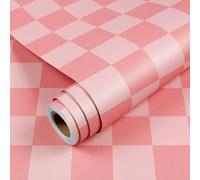 YENHOME Papier Peint Adhesif Damier Rose 44.5x300cm Papier Peint Autocollant Mural Rose Géométrique pour Chambre de Fille Salon Film Adhesif pour Meubles à Motif Damier Sticker Porte Placard