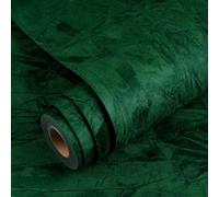 YENHOME Papier Peint Adhesif en Velours Vert 40x1000cm Floqué Papier Mural Autocollant Chambre Salon Doux Décoration Murale Texturé en Tissu Vintage Vert Adhesif pour Meuble Tiroir Boîte à Bijoux