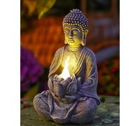 Yeomoo Figurine Bouddha avec Lotus LED Solaire Décoration Zen Jardin Salon | Figurine Bouddha en résine étanche, Décoration zen pour salon bureau jardin chambre, Cadeau spirituel pour femme homme maman