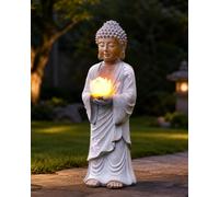 Yeomoo Figurine de Bouddha debout 37 cm avec lotus LED solaire, cadeau de | Figurines de jardin de méditation résistantes aux intempéries, cadeau spirituel pour femme, maman, homme