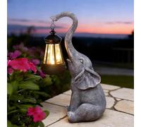 Yeomoo Statue Éléphant avec Lampe Solaire Décoration Jardin Extérieur Gris