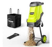 Yeryork Déchiqueteuse à bois électrique de 15 A, capacité de coupe de 4,6 cm, avec sac de collecte de 45 L, broyeur efficace pour un nettoyage facile, idéal pour les déchets de jardin et les branches