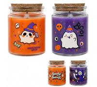 YESAH 2 Bougies Parfumées Citrouille en Cire de Soja, Décoration Halloween | Pots en Verre Orange et Violet, Ø7x9,3cm, Environ 40H par Bougie pour Décoration Automne, Soirée Halloween et Cadeau