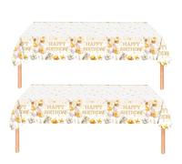 YESAH 2 Pièces Nappe Anniversaire 137 x 274 cm,Déco Anniversaire Or Blanc avec Ballons Confettis Cadeaux,Nappe Plastique Réutilisable pour Party Buffet Table Table Buffet Fête Accessoires Décoration