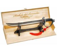 YesEatIs - Sabre de sommelier avec boîte de présentation en bois - manche couleur acier - 2 lanyards décoratifs inclus