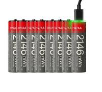 Yesido Lot de 8 Piles AA Lithium-Ion 1430mAh 1.5V 2146mWh Rechargeables USB-C Noir / Rouge