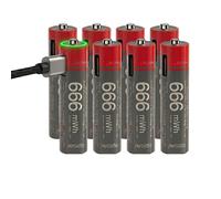 Yesido Lot de 8 Piles AA Lithium-Ion 440mAh 1.5V 666mWh Rechargeables USB-C Noir / Rouge