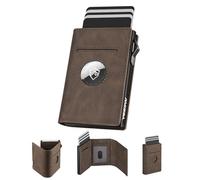YESIIW AirTag Porte Carte Homme - Pop Up Portefeuille Homme Slim pour 9 Cartes + 1 Fenêtre ID + 12 Billets - Porte Carte AirTag avec Blocage RFID & Monnaie - Idéal Métro Bureau Voyage (Marron)