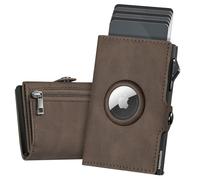 YESIIW Porte Carte Homme AirTag Fin et Léger - Pop-up Portefeuille Homme AirTag pour 9 Cartes + 2 Fenêtres ID + 10 Contanti + 4-6 Pièces, Porte Carte avec Blocage RFID, Cadeau Hommes (Marron)