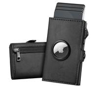 YESIIW Portefeuille AirTag Homme Fin et Léger - Pop-up Porte Carte AirTag pour 9 Cartes + 2 Fenêtres ID + 10 Contanti + 4-6 Pièces, Porte Carte Homme avec Blocage RFID, Cadeau Hommes(Noir)