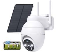 YESKAMOU Caméra de Surveillance en Plein air Wi-FI 2K avec Panneau Solaire, 360° PTZ sans Fil Outdoor WiFi Cameras with Battery, Colour Night Vision, 2,4 GHz, Supports Alexa