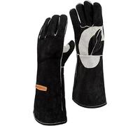 YESWELDER Gants de soudage MIG en cuir, gants de soudeur résistants à la chaleur et au feu, noirs, parfaits pour grillades/barbecue/poêle à bois/four/cheminée/découpage