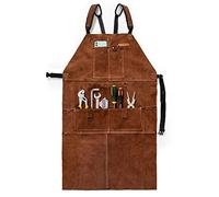 YESWELDER Tablier de Soudeur en Cuir de Vachette | Longueur 100cm, 6 poches, sangles ajustables, protection chaleur et flammes, pour homme et femme