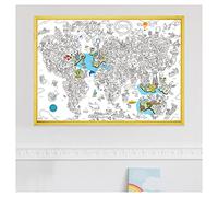 YETI BLANK DESIGNS - Poster Géant à Colorier avec 70+ stickers - Atlas Carte du Monde - XL (100x70cm) - idée cadeau poster avec autocollants - facile à encadrer - immense coloriage enfants