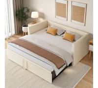 Yeutre Canapé Lit 2 Places Convertible 90/180x200 cm, Lit Canape 2 Personnes avec Lits Gigogne, Sommier à Lattes, Canapé-lit Extensible pour Adulte et Adolescent, Velours, sans Matelas(Beige)