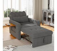 Yeutre Canapé Lit Convertible 1 Place, 3 en 1 Fauteuil Convertible avec Fonction Lit, Dossier Réglable, Table D'appoint Pliante, Matelas, Coussin et Poches, Canape Lits Pliant pour Petit Appartement