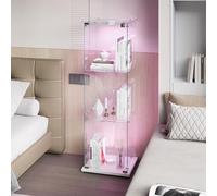 Yeutre Vitrine en Verre avec LED pour Collection, Moderne Armoire Vitrée Collection Blanc avec 3 Étagères et 1 Portes à Serrure,Verre Trempé Vitrine Transparent pour Salon, Chambreet Salle à Manger
