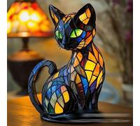 Yevheniy Lampe de nuit en forme de chat, série chats, lampe de nuit 3D avec animal de compagnie mignon, décoration pour la maison vintage, en résine colorée rétro, de table, lampe de nuit LED