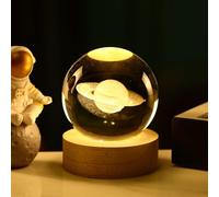 Yevheniy Lampe galaxie de 6,9 cm, système solaire 3D, veilleuse en forme de boule de cristal à changement de couleur, lampe spatiale avec base en bois LED, cadeau d'astronomie pour enfants, garçons et