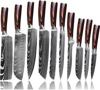 YEZEY Couteaux de cuisine japonais en acier à haute teneur en carbone - Lot de 10 couteaux - Grand couteau de chef professionnel aiguisé de 20,5 cm - Universel - Dans une boîte cadeau