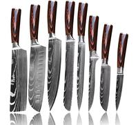 YEZEY Couteaux de cuisine japonais en acier à haute teneur en carbone - Set de 8 couteaux - Grand couteau de chef professionnel aiguisé de 20,5 cm - Universel - Dans une boîte cadeau