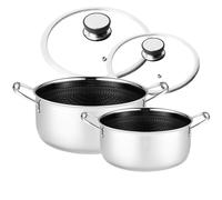 YEZEY Professional Induction Pot Set Non-stick 2.8 & 5 L With Lid Mitsu Stainless Steel Hybrid PFOA & PFOS Free HEX Honeycomb Pattern