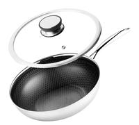YEZEY Professional Induction Wok Poêle à frire antiadhésive 30 cm avec couvercle Mitsu Stainless Steel Hybrid without PFOA and PFOS Honeycomb Pattern HEX