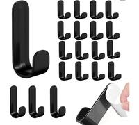 YFelomatric Lot de 20 crochets muraux autocollants noirs en plastique - Crochets adhésifs noirs - Crochets pour serviettes sans perçage - Pour salle de bain, cuisine, garde-robe