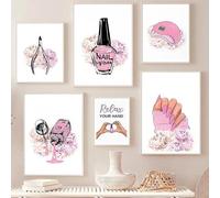 Yffgeartp Vernis à ongles manucure mode art mural salon de beauté fille fleur nordique affiche rose art mural impression toile peinture photo salon décor-40x60cm-30x40cm-sans cadre