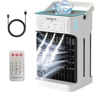 YFFU Climatiseur Mobile avec Télécommande,1100ML Double Moteur et Ventilateur Refroidisseur d'air,7 Couleurs 2-8H Minuterie 3 Vitesses,USB Climatisation pour Chambre Cuisine, Argenté Blanc