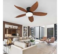 YFHKWJ 65/88/106CM Moderne Lustre Ventilateur De Plafond LED Avec Telecommande 6 Vitesses Moteur DC Réversible Eté Hiver 5 Pales Plafonnier Ventilateur Design Pour Chambre Salon-Brown Wood Grain-88CM