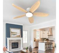 YFHKWJ 65/88/106CM Moderne Lustre Ventilateur De Plafond LED Avec Telecommande 6 Vitesses Moteur DC Réversible Eté Hiver 5 Pales Plafonnier Ventilateur Design Pour Chambre Salon-White Wood Grain-106CM