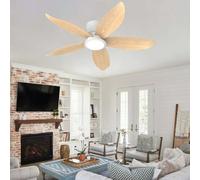 YFHKWJ 88CM Ventilateur De Plafond Avec Lumière APP Et Télécommande Moteur DC Silencieux 6 Vitesses LED Dimmable À Mémoire Pour Chambre Salon Moderne Plafonnier Ventilateur-White Wood Grain