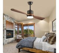 YFHKWJ Lustre Ventilateur De Plafond LED Avec Telecommande Silencieux 6 Vitesses Réglable Suspension Luminaire Pour Chambre Salon Réversible 2 Bois Pales Plafonnier Ventilateur Design-B||122CM