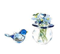 Yfjyxen Mini Glass Flowers with Bird Figurines, Tiny Handmade Floral Art Home Decor(Blue)