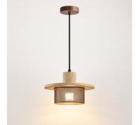 YFMYY Lumière pendante moderne de travertin, lumière pendante de Wabi Sabi | Plafonnier suspendu en pierre naturelle et bois de 7.87 pouces, avec abat-jour en maille métallique noire, for cuisine, île