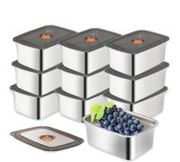 YFNVH Lot de 10 Boîtes Alimentaires en Inox, 1,2 L avec Couvercles | Boîtes de Conservation Hermétiques et Empilables avec Dateur pour Batch Cooking, Frigo, Congélateur et Repas à Emporter