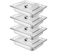 YFNVH Lot de 4 Bacs Gastronormes GN 1/2 avec Couvercles - Bac GN Professionnel en Acier Inoxydable Profondeur 65 mm - Plat Inox Empilable pour Buffet, Chafing Dish et Restauration