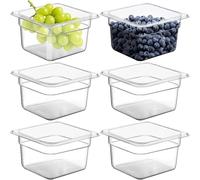YFNVH Lot de 6 Bacs Gastronormes GN 1/6, Plastique Transparent 1,6 L | Bacs Alimentaires Empilables, Profondeur 10 cm, pour Fruits, Légumes, Buffet et Cuisine Professionnelle
