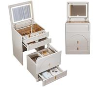 YFSMBD Coiffeuse avec Miroir Rabattable et éclairage LED 3 en 1 Table de Toilette de Chambre Coiffeuse avec Plateau en Verre Visible,Compacte avec 3 tiroirs et Tabouret Rembourré, Blanc (60cm)