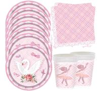 YGCHEN Ballerine Vaisselle de Fête Fille Anniversaire Décoration Cygne Vaisselle Assiettes Gobelets Serviettes Ballet Vaisselle Fête d'Anniversaire Déco 10 Invités