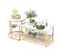 YGHQAP Table Basse Gigogne, Lot De 2 Table Basse Rectangle, Table Basse Ronde avec Rangement Marbre, Table D'appoint pour Canapé Salon Chambre (Doré)